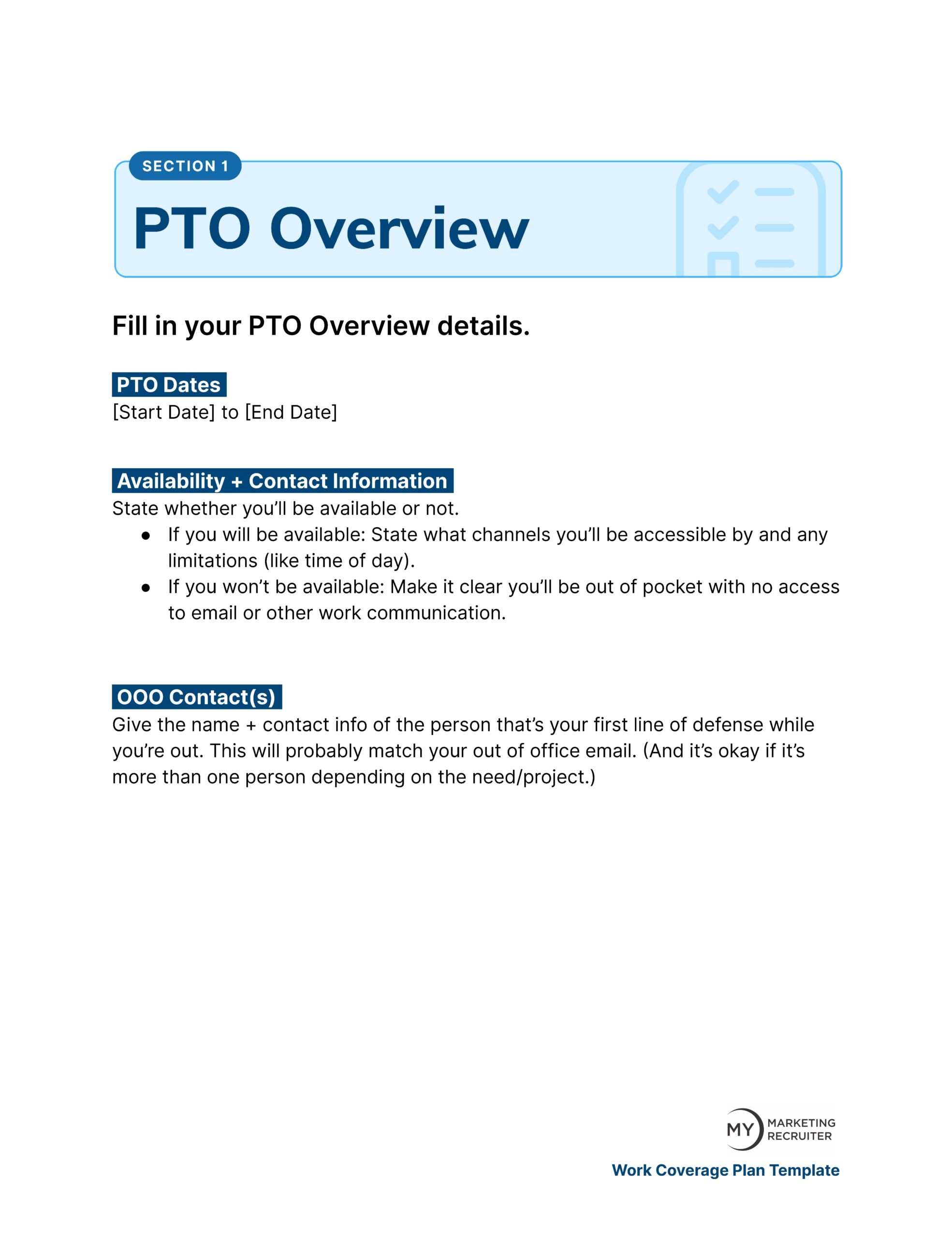 Work Coverage Plan Template - My Marketing Recruiter